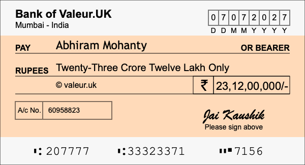 How to write a cheque for 23.12 crore rupees How to write a cheque for 23.12 crore rupees