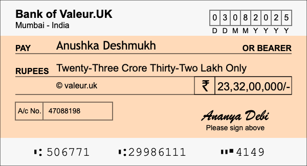 How to write a cheque for 23.32 crore rupees How to write a cheque for 23.32 crore rupees