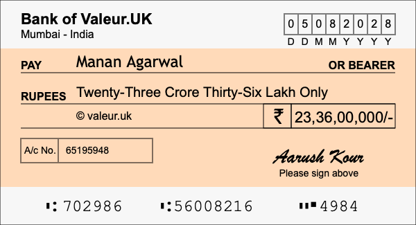 How to write a cheque for 23.36 crore rupees How to write a cheque for 23.36 crore rupees