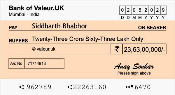 How to write a cheque for 23.63 crore rupees