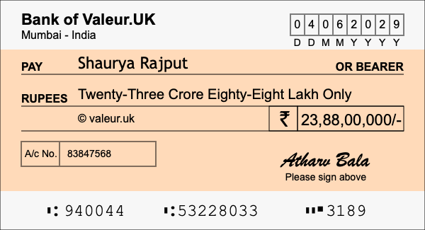 How to write a cheque for 23.88 crore rupees How to write a cheque for 23.88 crore rupees