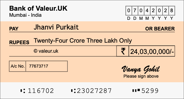 How to write a cheque for 24.03 crore rupees How to write a cheque for 24.03 crore rupees
