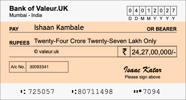 How to write a cheque for 24.27 crore rupees