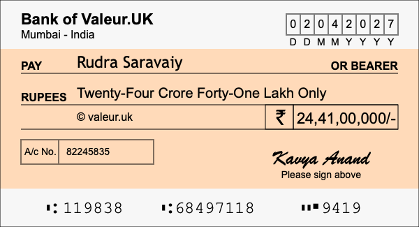 How to write a cheque for 24.41 crore rupees How to write a cheque for 24.41 crore rupees