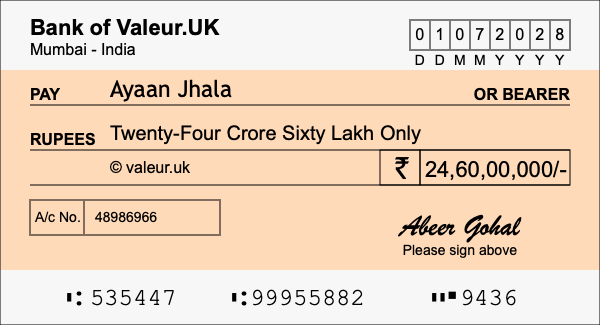 How to write a cheque for 24.6 crore rupees How to write a cheque for 24.6 crore rupees