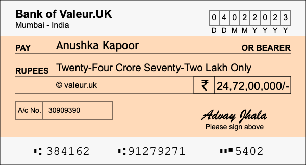 How to write a cheque for 24.72 crore rupees How to write a cheque for 24.72 crore rupees
