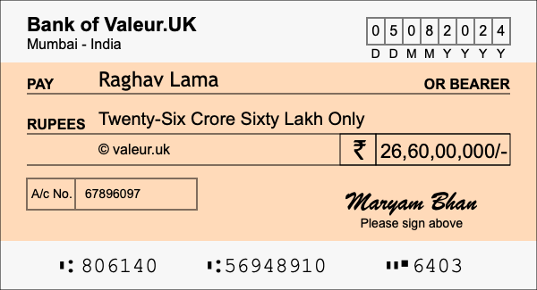 How to write a cheque for 26.6 crore rupees How to write a cheque for 26.6 crore rupees