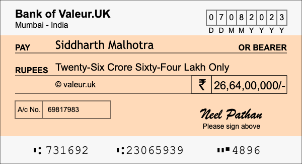 How to write a cheque for 26.64 crore rupees How to write a cheque for 26.64 crore rupees