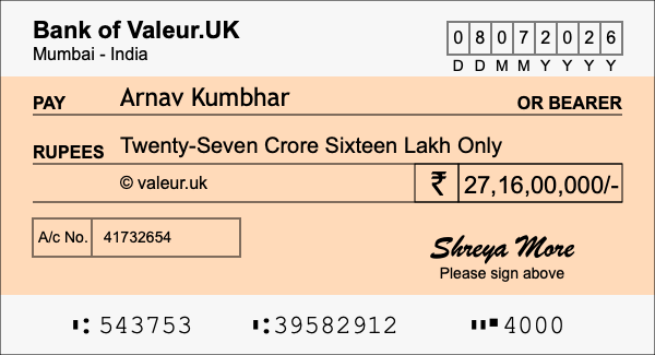 How to write a cheque for 27.16 crore rupees