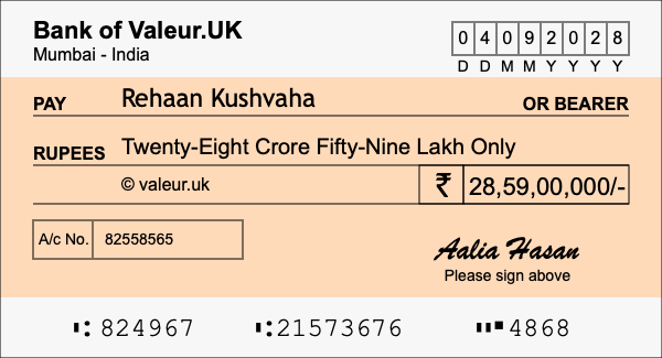 How to write a cheque for 28.59 crore rupees How to write a cheque for 28.59 crore rupees