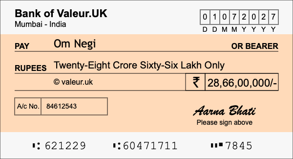 How to write a cheque for 28.66 crore rupees