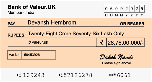 How to write a cheque for 28.76 crore rupees How to write a cheque for 28.76 crore rupees