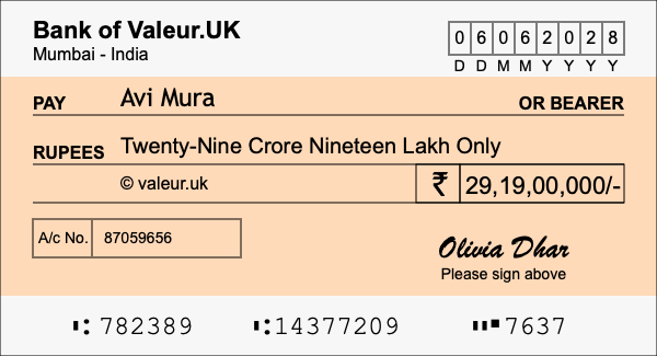 How to write a cheque for 29.19 crore rupees How to write a cheque for 29.19 crore rupees