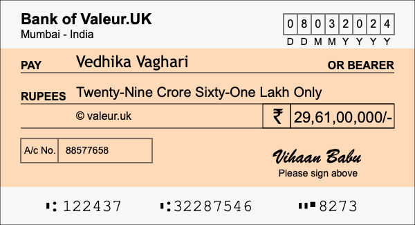 How to write a cheque for 29.61 crore rupees How to write a cheque for 29.61 crore rupees