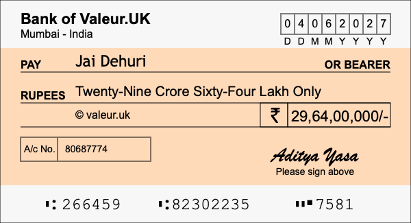 How to write a cheque for 29.64 crore rupees How to write a cheque for 29.64 crore rupees
