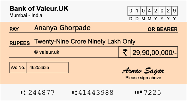 How to write a cheque for 29.9 crore rupees How to write a cheque for 29.9 crore rupees