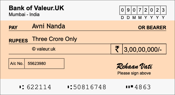 How to write a cheque for 3 crore rupees