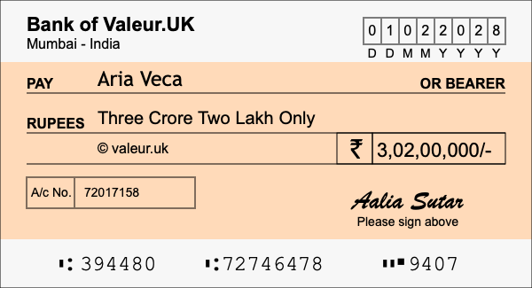 How to write a cheque for 3.02 crore rupees