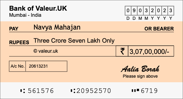 How to write a cheque for 3.07 crore rupees