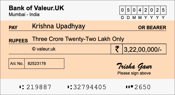 How to write a cheque for 3.22 crore rupees How to write a cheque for 3.22 crore rupees