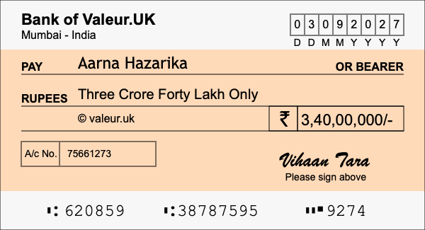How to write a cheque for 3.4 crore rupees How to write a cheque for 3.4 crore rupees