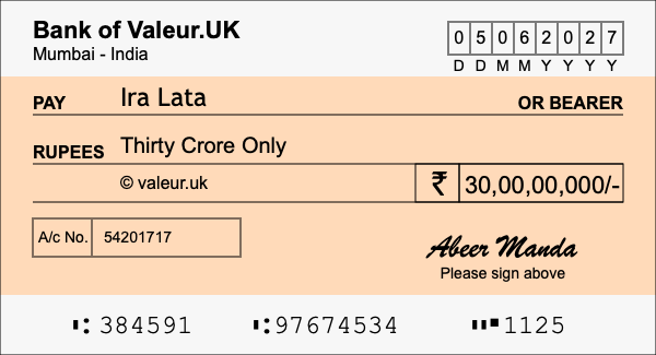 How to write a cheque for 30 crore rupees How to write a cheque for 30 crore rupees