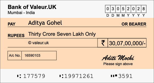 How to write a cheque for 30.07 crore rupees