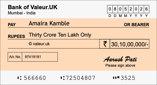 How to write a cheque for 30.1 crore rupees How to write a cheque for 30.1 crore rupees