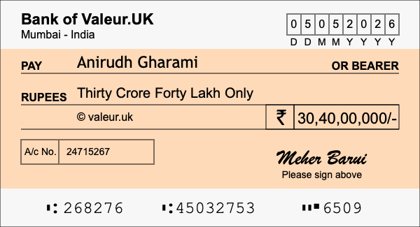 How to write a cheque for 30.4 crore rupees