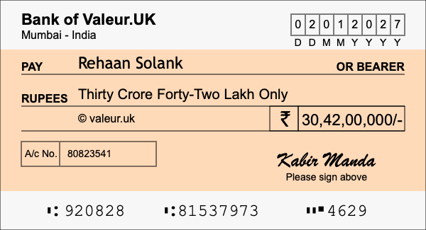 How to write a cheque for 30.42 crore rupees