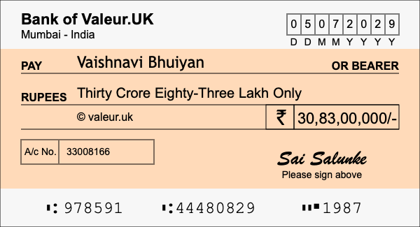 How to write a cheque for 30.83 crore rupees How to write a cheque for 30.83 crore rupees
