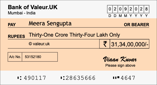 How to write a cheque for 31.34 crore rupees How to write a cheque for 31.34 crore rupees