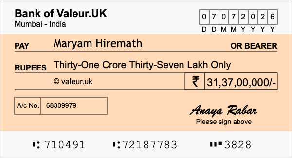 How to write a cheque for 31.37 crore rupees