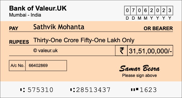 How to write a cheque for 31.51 crore rupees How to write a cheque for 31.51 crore rupees