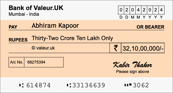 How to write a cheque for 32.1 crore rupees How to write a cheque for 32.1 crore rupees