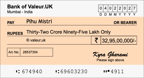 How to write a cheque for 32.95 crore rupees How to write a cheque for 32.95 crore rupees