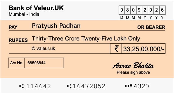 How to write a cheque for 33.25 crore rupees
