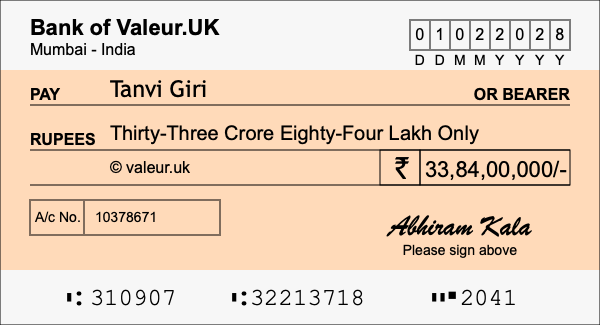 How to write a cheque for 33.84 crore rupees