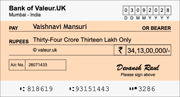 How to write a cheque for 34.13 crore rupees How to write a cheque for 34.13 crore rupees