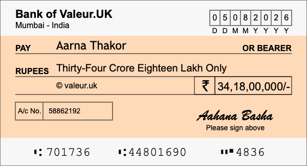 How to write a cheque for 34.18 crore rupees