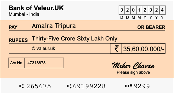 How to write a cheque for 35.6 crore rupees