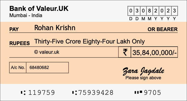 How to write a cheque for 35.84 crore rupees