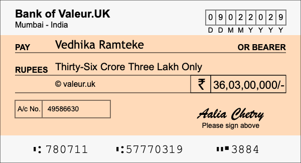 How to write a cheque for 36.03 crore rupees How to write a cheque for 36.03 crore rupees