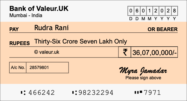 How to write a cheque for 36.07 crore rupees How to write a cheque for 36.07 crore rupees