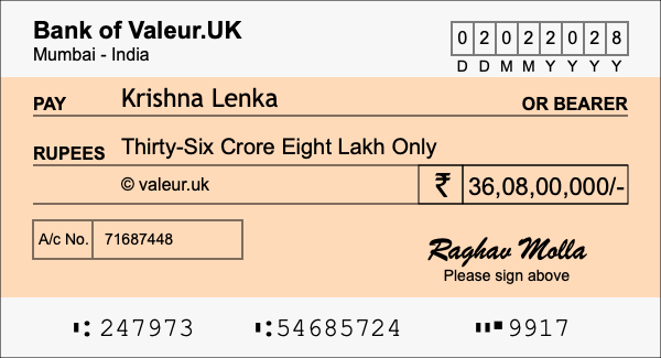 How to write a cheque for 36.08 crore rupees How to write a cheque for 36.08 crore rupees