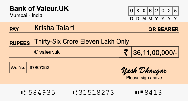 How to write a cheque for 36.11 crore rupees How to write a cheque for 36.11 crore rupees
