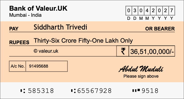 How to write a cheque for 36.51 crore rupees How to write a cheque for 36.51 crore rupees