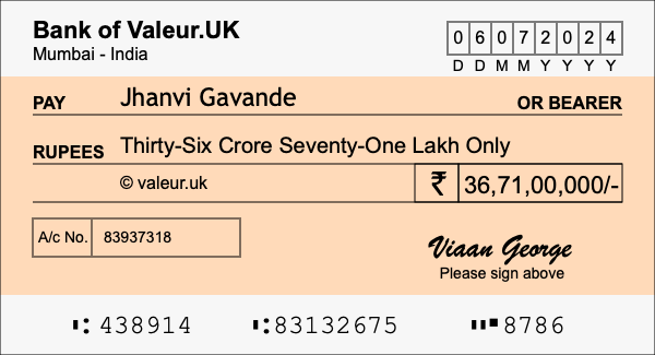 How to write a cheque for 36.71 crore rupees
