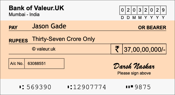 How to write a cheque for 37 crore rupees