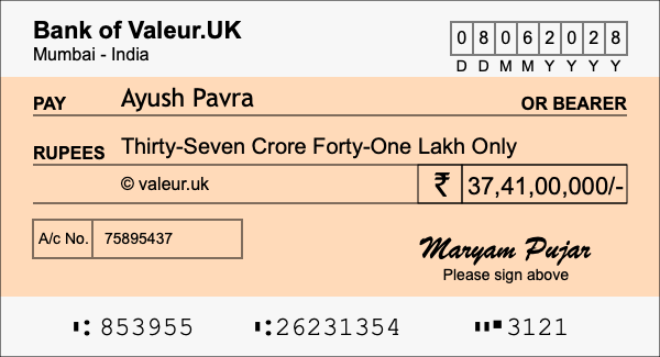 How to write a cheque for 37.41 crore rupees How to write a cheque for 37.41 crore rupees